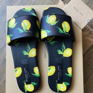 MK Collections Delphine Lemon-Print Leather Slide